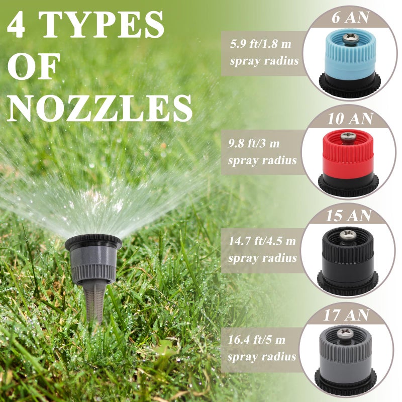 Niuohoy 16Pcs Variable Arc Nozzle Replacement Pop Up Sprinkler Heads for Hunter  RainBird  Adjustable Irrigation Nozzle High Efficiency Orbit Pop-Up Sprinkler Heads for Garden Lawn (6AN  10AN  15AN  17AN) - Image 3